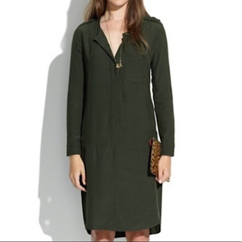 Madewell | Olive Green Tunic Shirt Dress w/ Breast Pocket